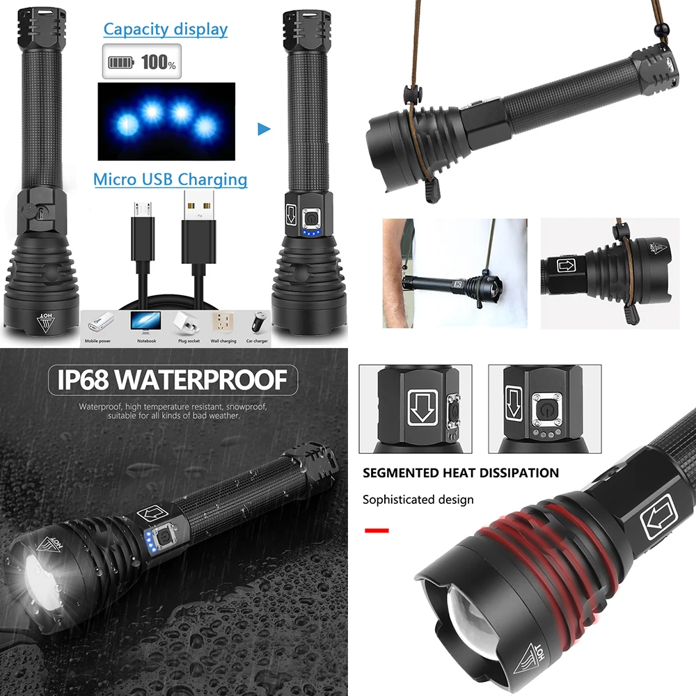 XHP90 фонарик USB перезаряжаемый светодиодный фонарь Zoom фонарь XHP70 ...
