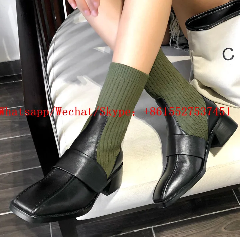 Женская обувь для подиума; коллекция года; дизайн; Botas Mujer; 4 цвета; зимние ботинки с квадратным носком; женские ботильоны на не сужающемся книзу массивном каблуке; Botines