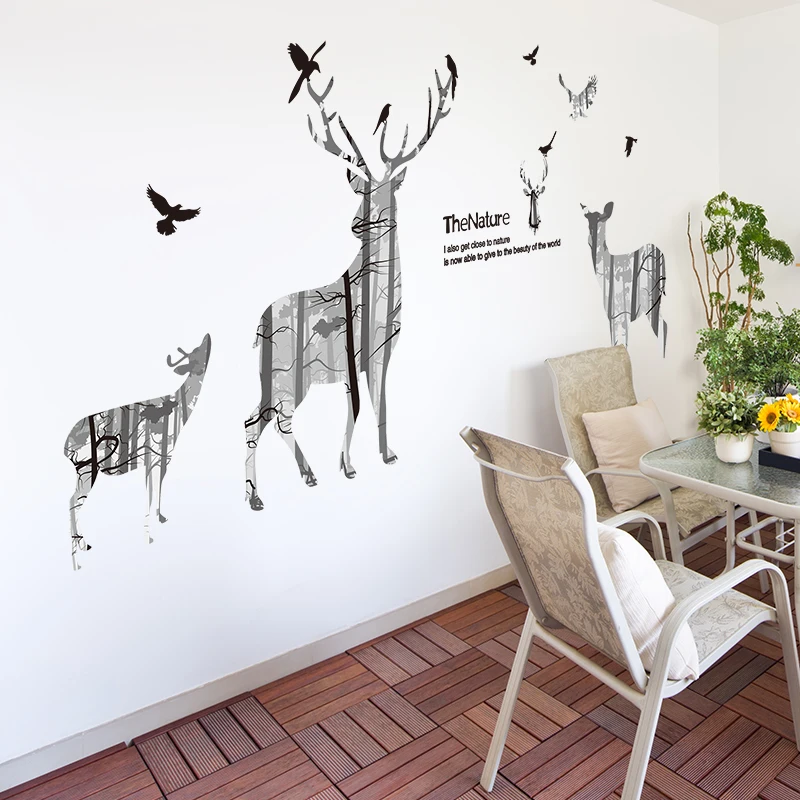 

[SHIJUEHEZI] Elk Wall Stickers PVC Material DIY Moose Animal Wall Decals for House Kids Rooms Living Room Decoration