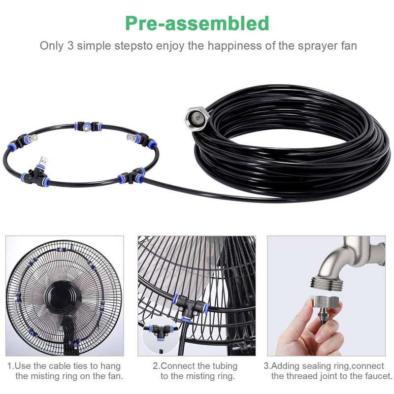 Kit Système De Brumisation Extérieur Portable - Avec Tuyau, Têtes De Pulvérisation, Base | Rafraîchissement Terrasse, Jardin