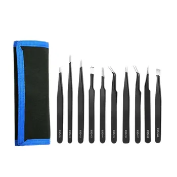 

10 X Esd Precision Anti-Static Tweezers Set Maintenance Stainless Steel Tools Kit