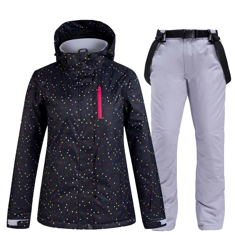 Conjunto de ropa de nieve para mujer, traje deportivo de invierno, impermeable, a prueba de viento, chaqueta de esquí y pantalón con correa, barato|Chaquetas de esquiar| - AliExpress