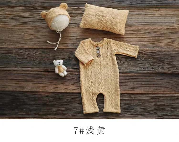 light yellow Студийная одежда для фотосессии для маленьких мальчиков и девочек; реквизит для фотосессии новорожденных; Детский комбинезон+ шапочка+ кукла; Комплект для фотосессии; аксессуары - Цвет: light yellow