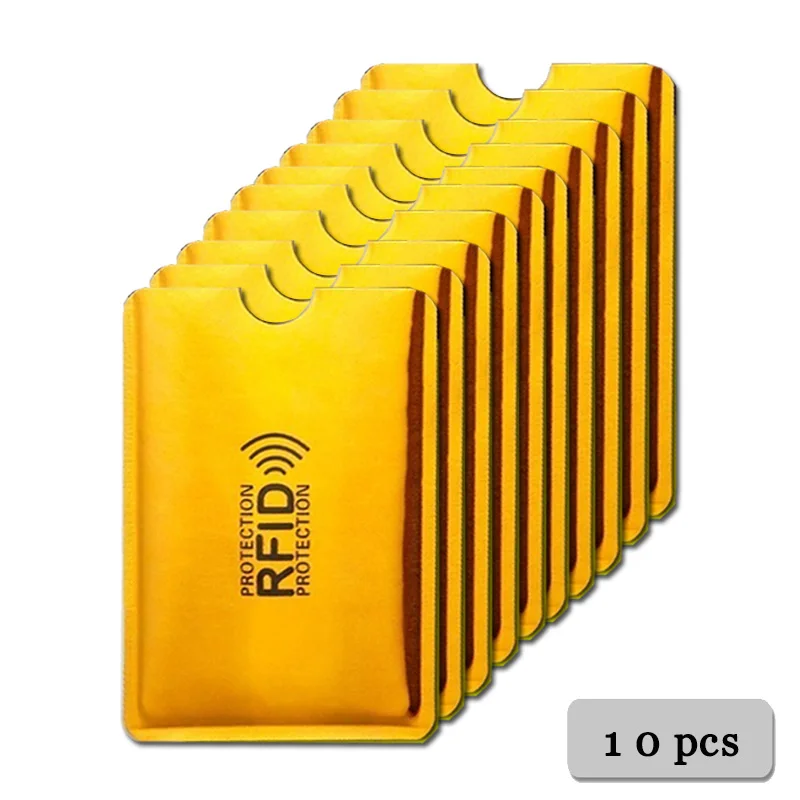 Anti Rfid Wallet Blocking Reader Lock Bank Card Holder Id Bank Card Case Protection Aluminium Metal Smart Anti-theft Credit - Цвет: 10pcs Gold