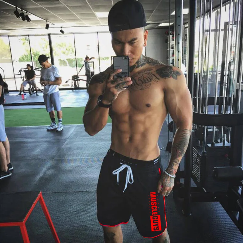 Muscleguys шорты для спортзала мужские сетчатые Acitve Короткие брюки повседневные шорты для бега спортивные брюки фитнес мужские шорты для тренировок