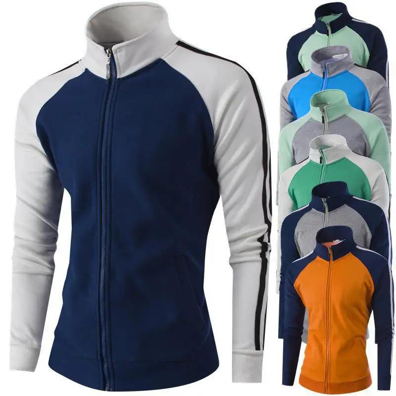 

Men's Fashion Stand Collar Paneled Colorblock Slim Coat Long Sleeve Top Clothing