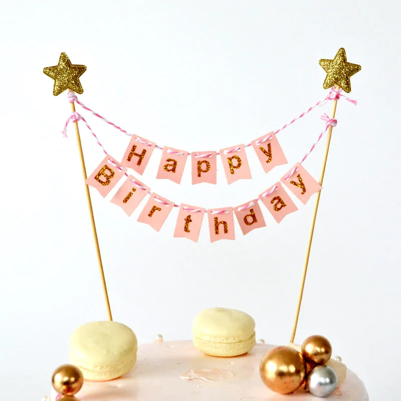 1Set Happy Birthday Cake Toppers Banner Flag Baby Shower Birthday Party Cupcake Topper Kids Girl Boy Birthday Cake Decorations