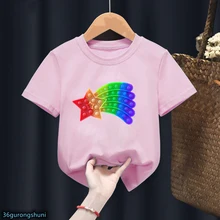 Camiseta Kawaii de arcoíris para niños y niñas, camisa de cinco puntos con estampado de "Pop It", Harajuku, nueva