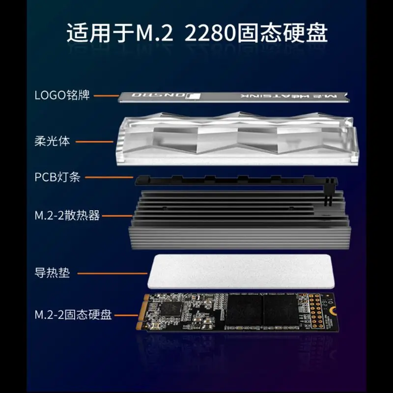 ARGB волшебный цветной светильник, теплоотвод SATA NVMe NGFF 2280 M.2 SSD