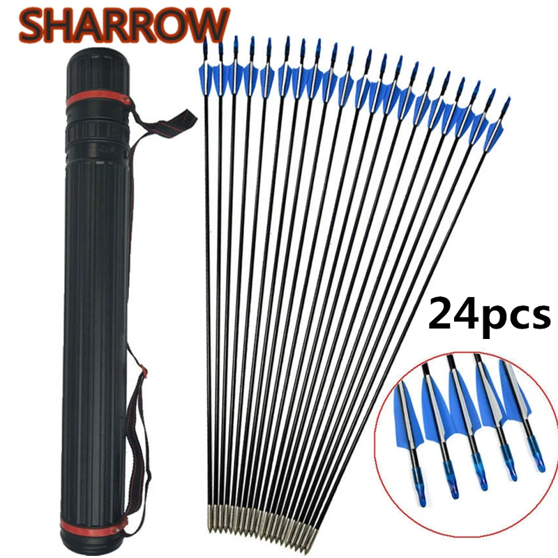 

24Pcs 31" Archery Fiberglass Arrows Spine 900 Target Arrows Fixed Arrow Tips With Quiver For Bow Shooting Practice Accessories