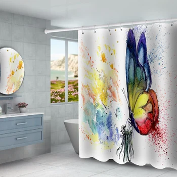 

Color colorful butterfly printing waterproof shower curtain partition curtain free punching factory direct