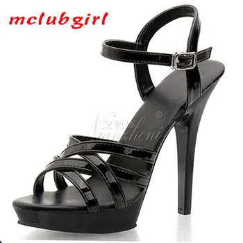 

Mclubgirl 15cm Heels Solid Color Buckle Round Head Fashion Super High Heel Walk Show Sandals All Kinds of Sandals LYP