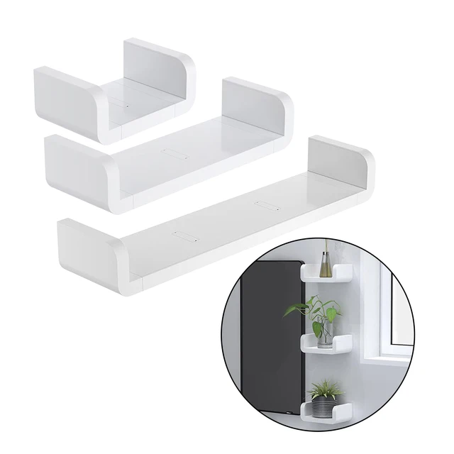 ELUCHANG Floating Shelves Wall Mounted: Plastic No Drill Rental Friendly  Waterproof Plastic Bathroom Shelves Storage Organizer Wall Decor Floating