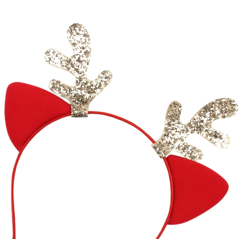 CN блестящая Новогодняя повязка на голову для девочек детские милые красные уши Олень Рог волос обруч повязка на голову праздничные вечерние Детские аксессуары для волос