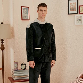

2020 winter new pajamas suit flannel pajamas men's Plush pajamas pajamas set warm home clothes Sleepwear