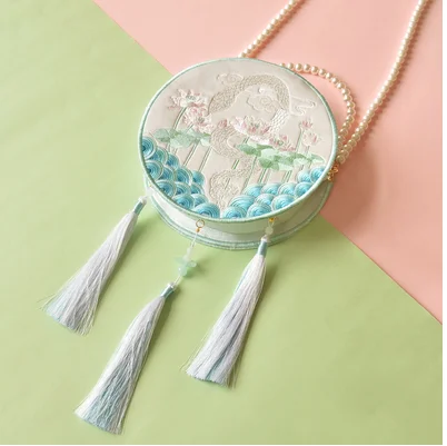 Angelatracy Hanfu Chinese Tiger Dragon Embroidery Tassel Rabbit Sheep Snake Horse Mouse Cow Monkey Pig Shoulder Circular Bags