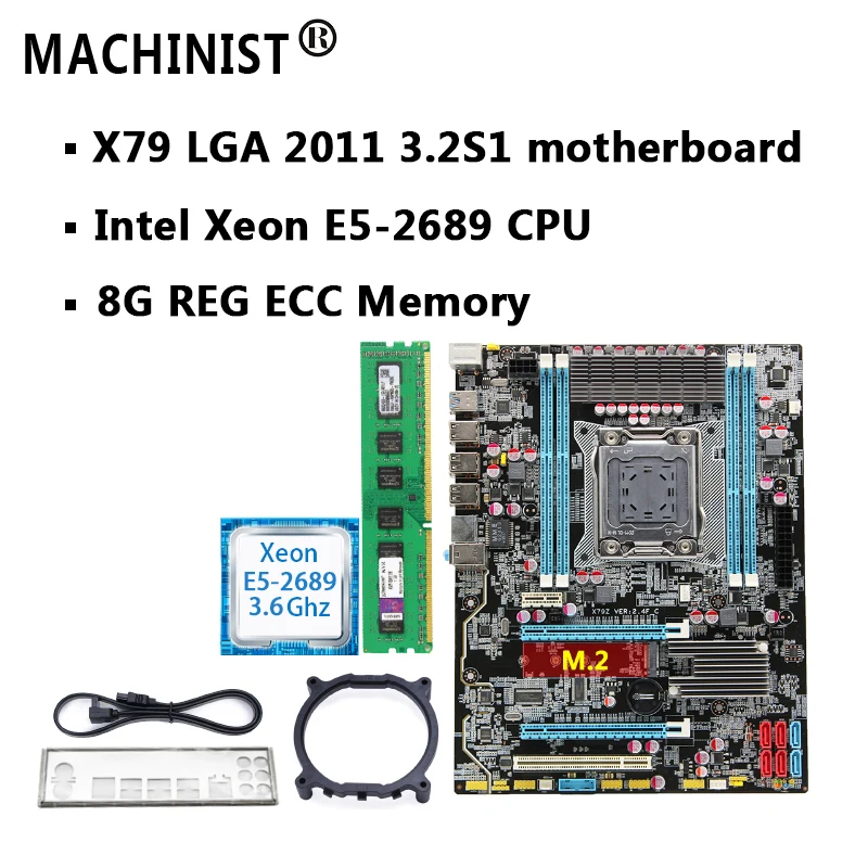 Clearance motherboard set  X79 LGA 2011 motherboard with M.2 slot Intel Xeon E5 2689 2.6GHz RAM 32G(4*8G) REG ECC 0