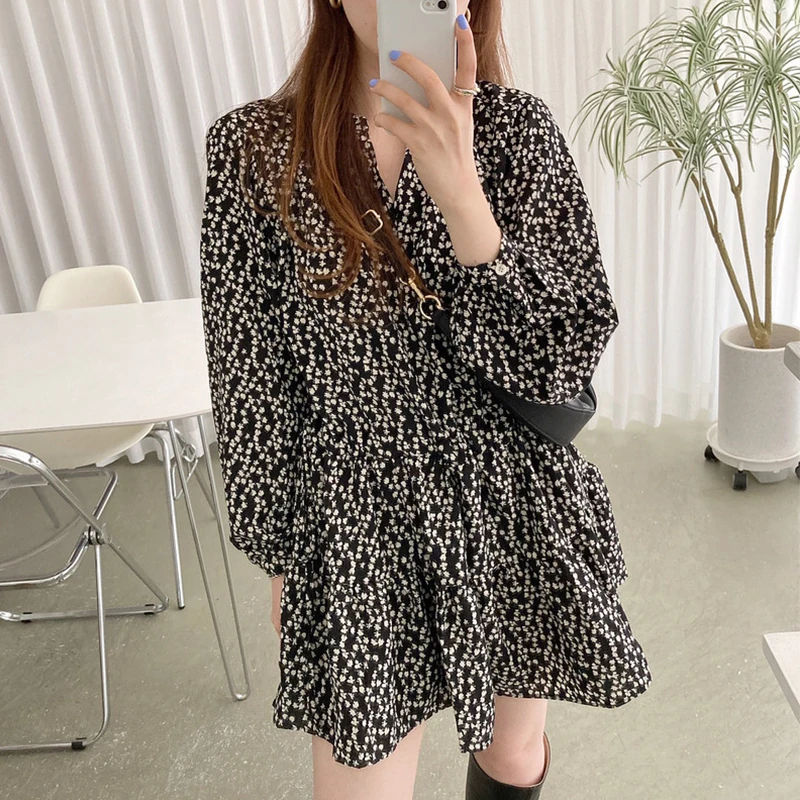 

Print Floral Dresses Women Luxury Spring Long Sleeve Fall High Waist Elegant A-Line Woman Dress Party Vintage 2022 Vestido Mini