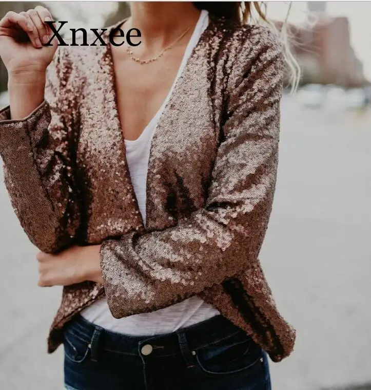 

office lady working clothes Women Long Sleeve Solid Sequined Irregular Tops Cover Up Blouse Spring girl jacke Business suit