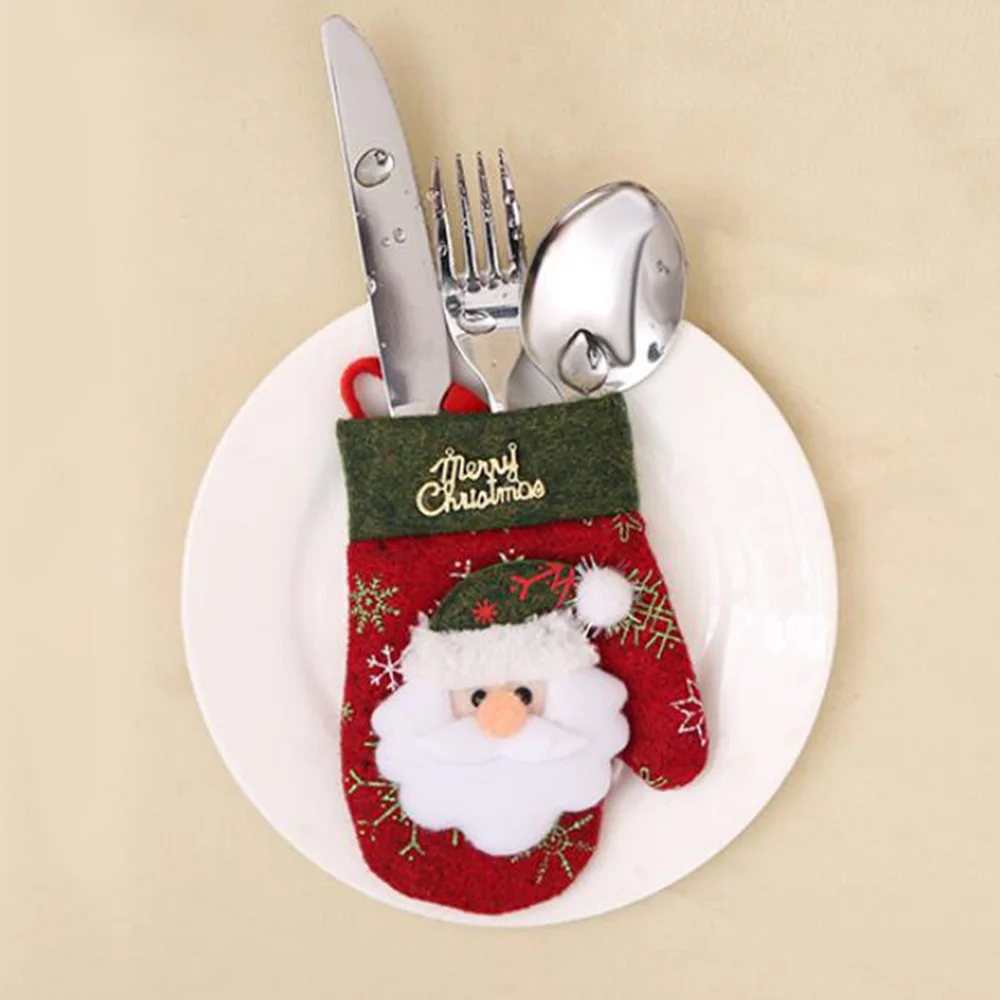 Горячая Санта Клаус шляпа олень рождественские карманные вилка, нож, столовые приборы держатель сумка вечерние украшения стола ужин посуда новое поступление
