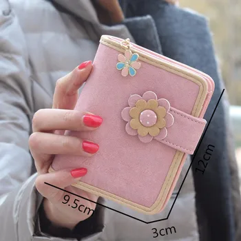 

Cute Flower Pendant Small Wallet PU Matte Leather Purse Short Female Coin Wallet Clutch Coin Purse Money Change Bag
