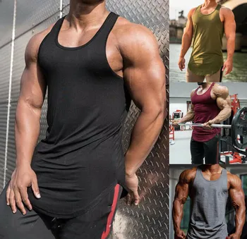 

2019 Men's Muscle Sleeveless Tank Top Tee Shirt Bodybuilding Clothing Fitness Sport Vest Workout Mens Sportwear Tank Tops