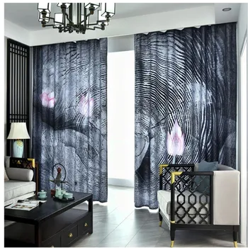 

3d curtains Green plant small fresh printing curtains new bedroom study bay window thickening louts curtains
