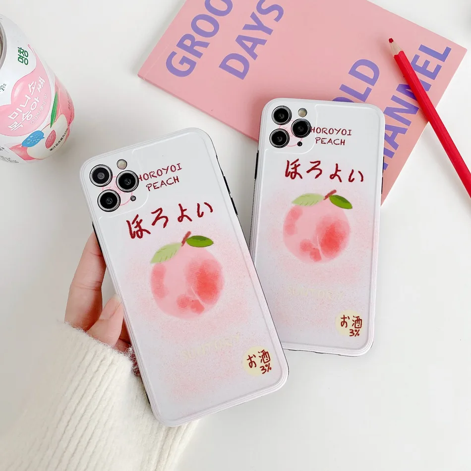 

For iPhone 11 Pro XS Max XR X Case Fashion Peach Wine Pattern Phone Case For iPhone SE 8 7 Plus Soft TPU Shockproof Back Cover
