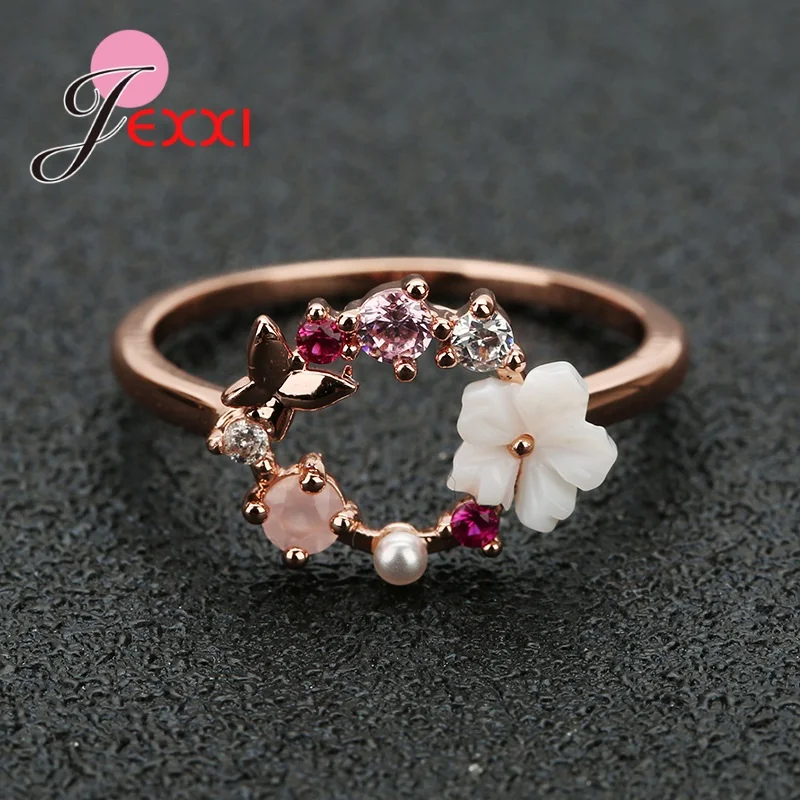 

925 Sterling Silver Cubic Zirconia Flower Finger Rings Top Quality Women Girls Fashion Statement Wedding Bands Big Sale