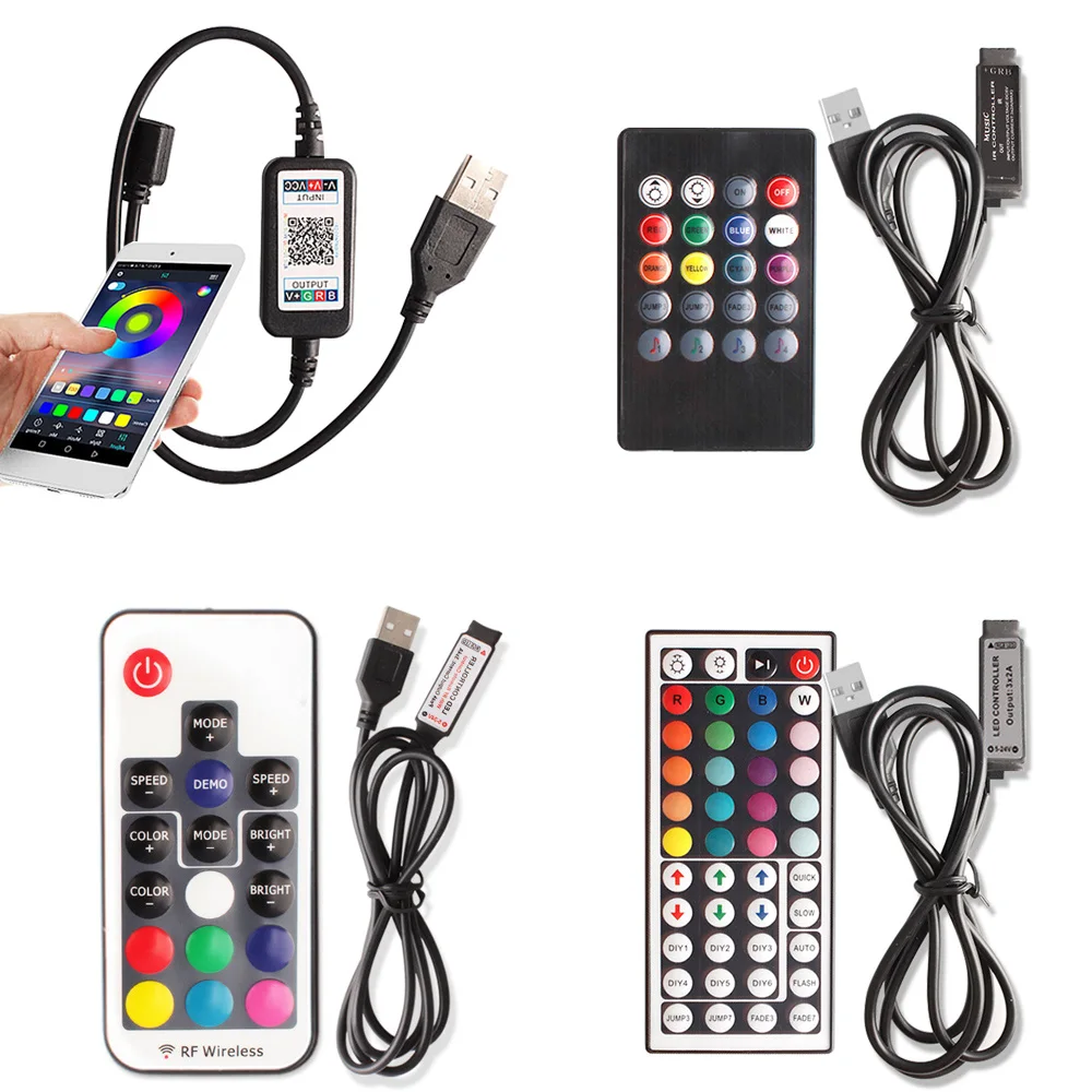 

5v USB Led Controller Led Strip Light 5050 IR RF Remote Controller 17key 44key Mini Controller Music Sync Bluetooth APP Control