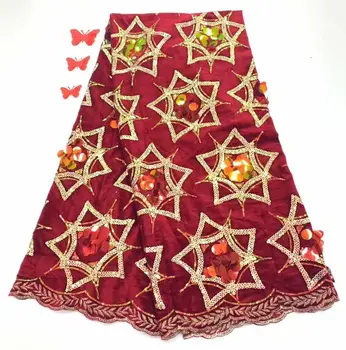 

New Arrival Sequins Lace Fabrics African Nigerian Tulle Mesh Lace Fabric for Wedding Velvet Lace Fabrics with Sequins FFD10-1