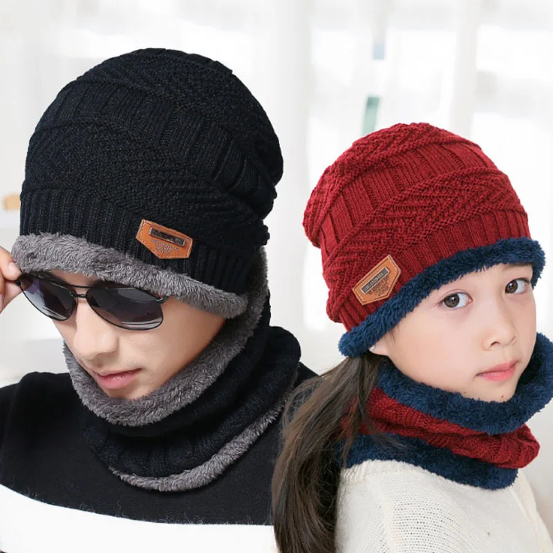 

XPeople Winter Beanie Scarf for Boys Girls (5-14 Years) Hats Circle Scarf Kids Slouchy Skull Cap Winter Hat Scarf for Men Women