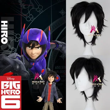 

new Big Hero 6 Hiro Hamada Cosplay Costume Wigs Black Short Synthetic Hair +Wig Cap