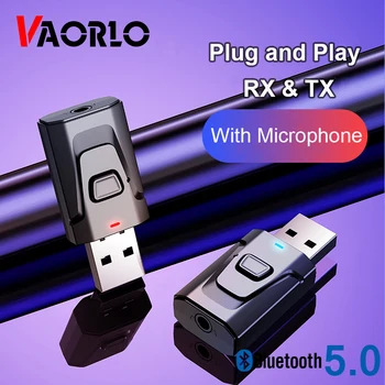 

VAORLO 5.0 Receiver and Transmitter With Microphone Bluetooth Audio Receiver For Headphones TV 3.5 AUX Jack Stereo Music Adapter