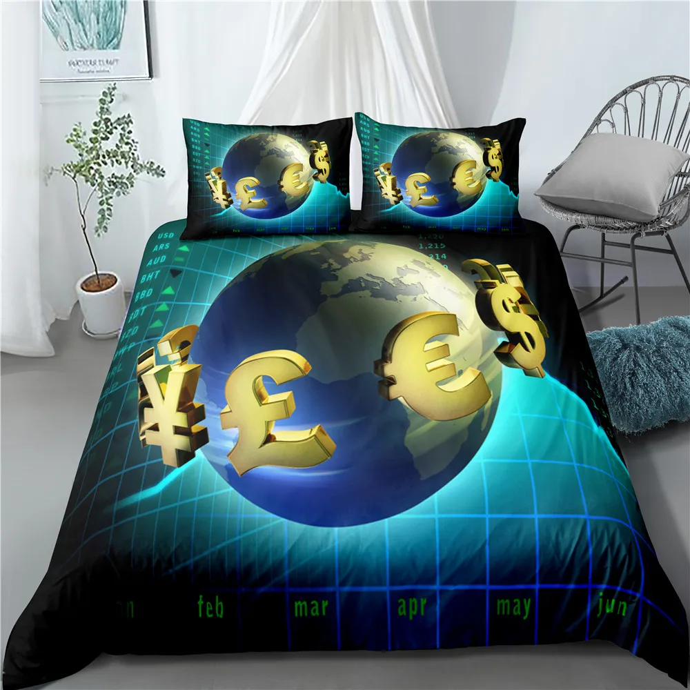 

3D printed bedding quilt pillowcase luxury quilt bedding single quilt cover set global financial printing quilt cover