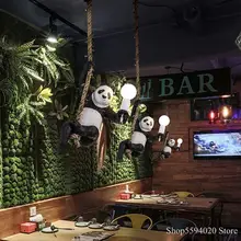 Lámpara de araña nórdica creativa de cuerda de cáñamo para decoración del hogar, candelabro decorativo con diseño de Panda, Zoo, restaurante, casa de madera, planta