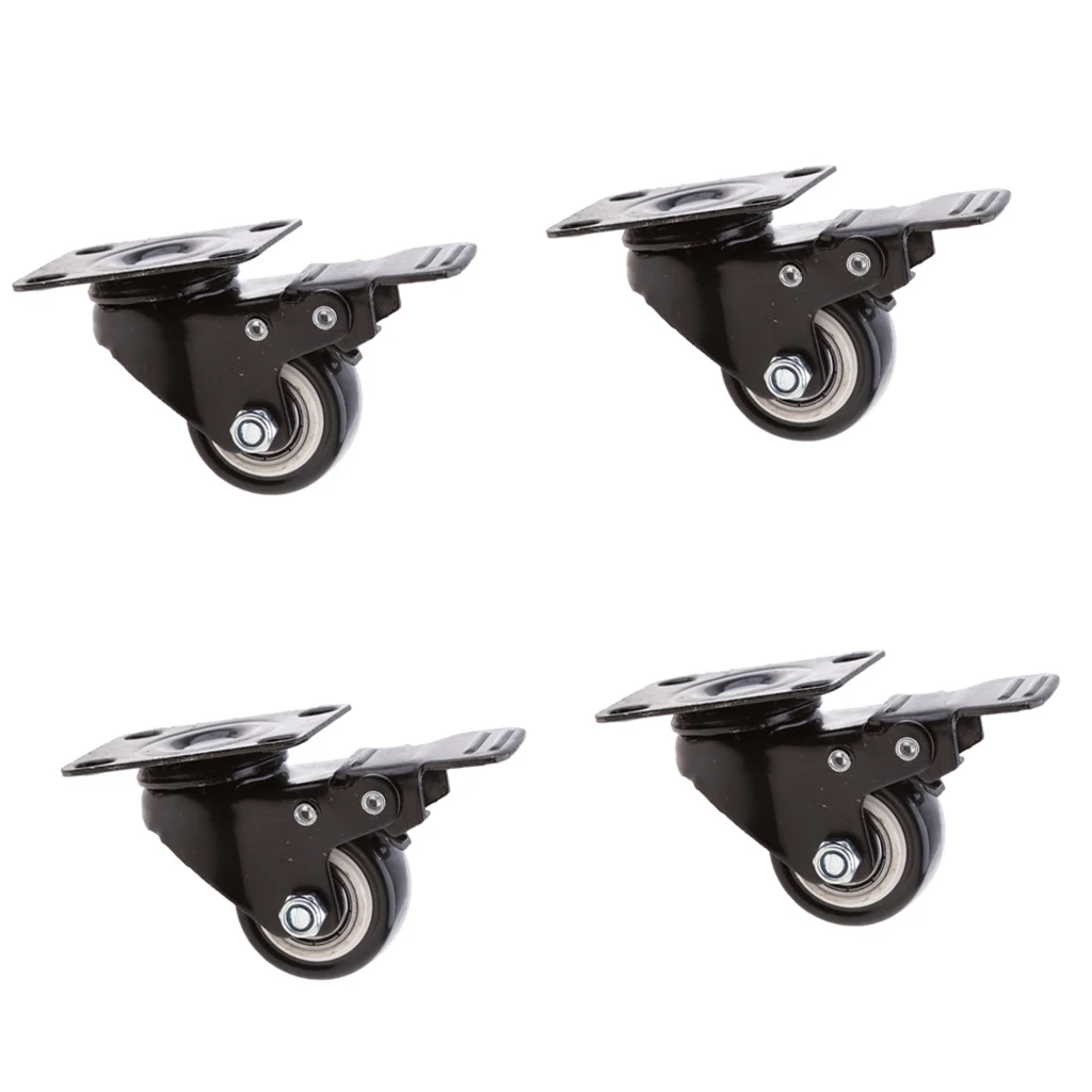 4 x Heavy Duty 40mm PVC Swivel Castor Wheels Trolley Furniture Caster with Brake Black