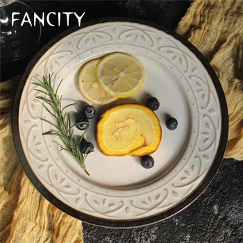 

FANCITY American embossed Mori female dim sum plate steak plate dinner plate breakfast plate underglaze