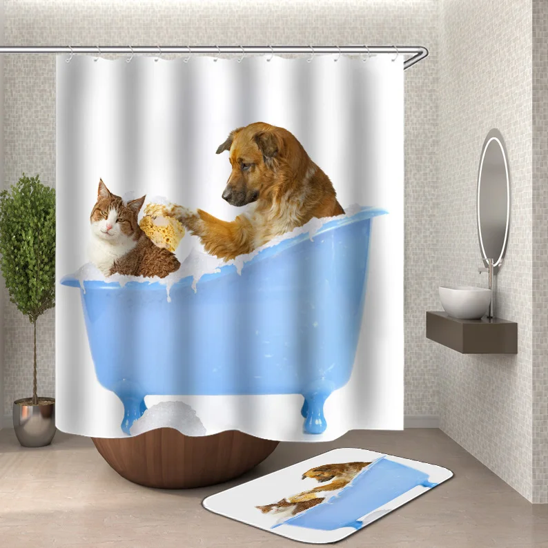 Забавные занавески для душа, занавески для ванной, домашний декор, водонепроницаемые занавески для душа, кошка, собака, 3d занавески для ванной комнаты или коврик