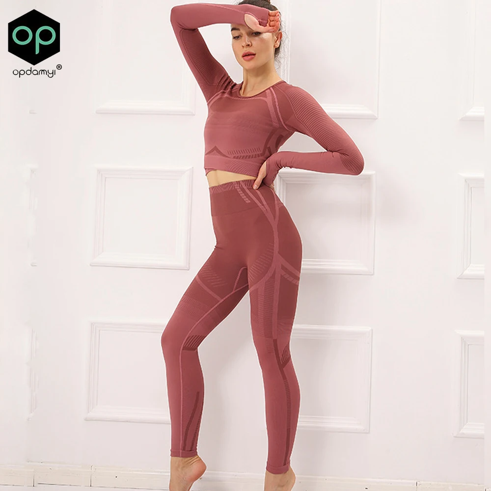 

2 Pieces Of Seamless Yoga Clothing Set Gym Women's Stretch Belly Button Short Long Sleeve Leggings Trousers Fitness Sports Suit