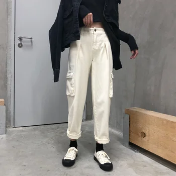 

Cargo Pants Women High Waist Casual Trausers New 2020 Korean Style Streetwear Double Pocket All-match Pant Woman Plus Size P442