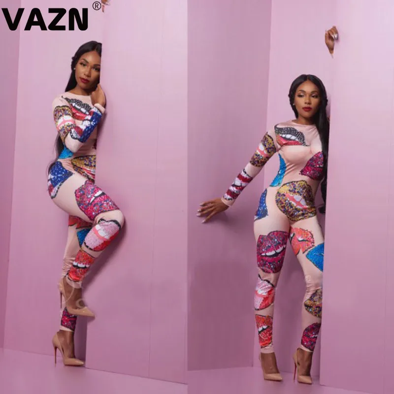 VAZN, для офиса, для девушек, с принтом, цветной, высокий, уличный, с круглым вырезом, женский комбинезон, с длинным рукавом, длинные штаны, комбинезоны, сексуальные, для клуба, ветер, Комбинезоны