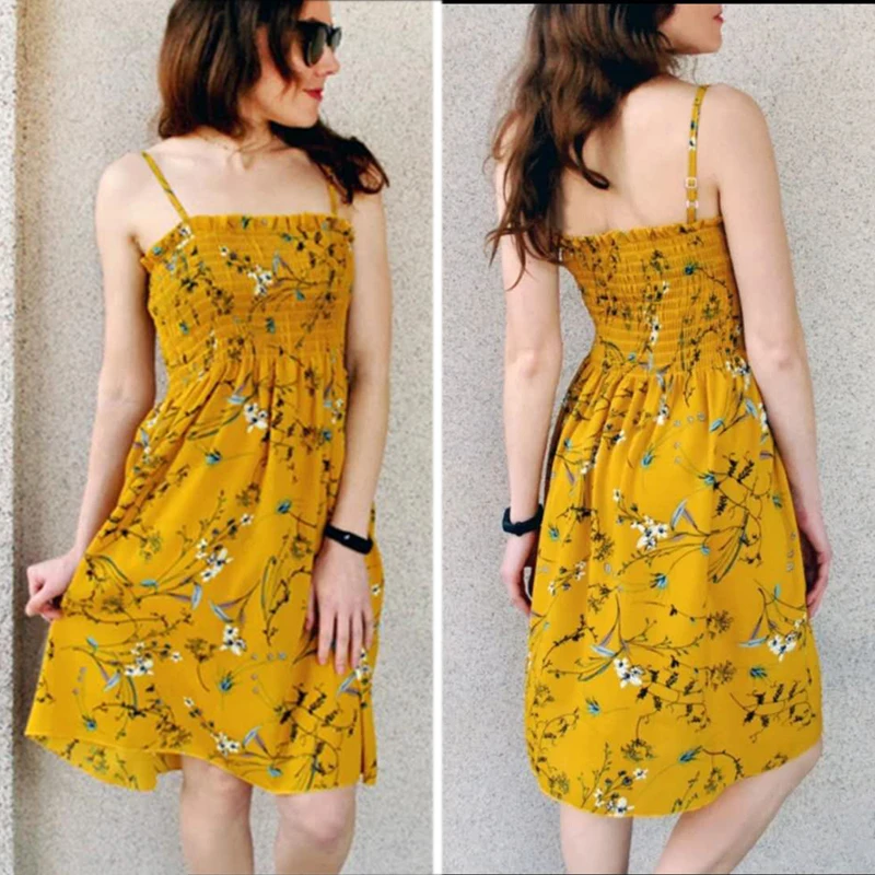 Women Summer Flower Chiffon Dress Girl 2020 Midi Sundress Beach Maxi Robe Dresses Korean Style Print Elegant Sleeveless Dress
