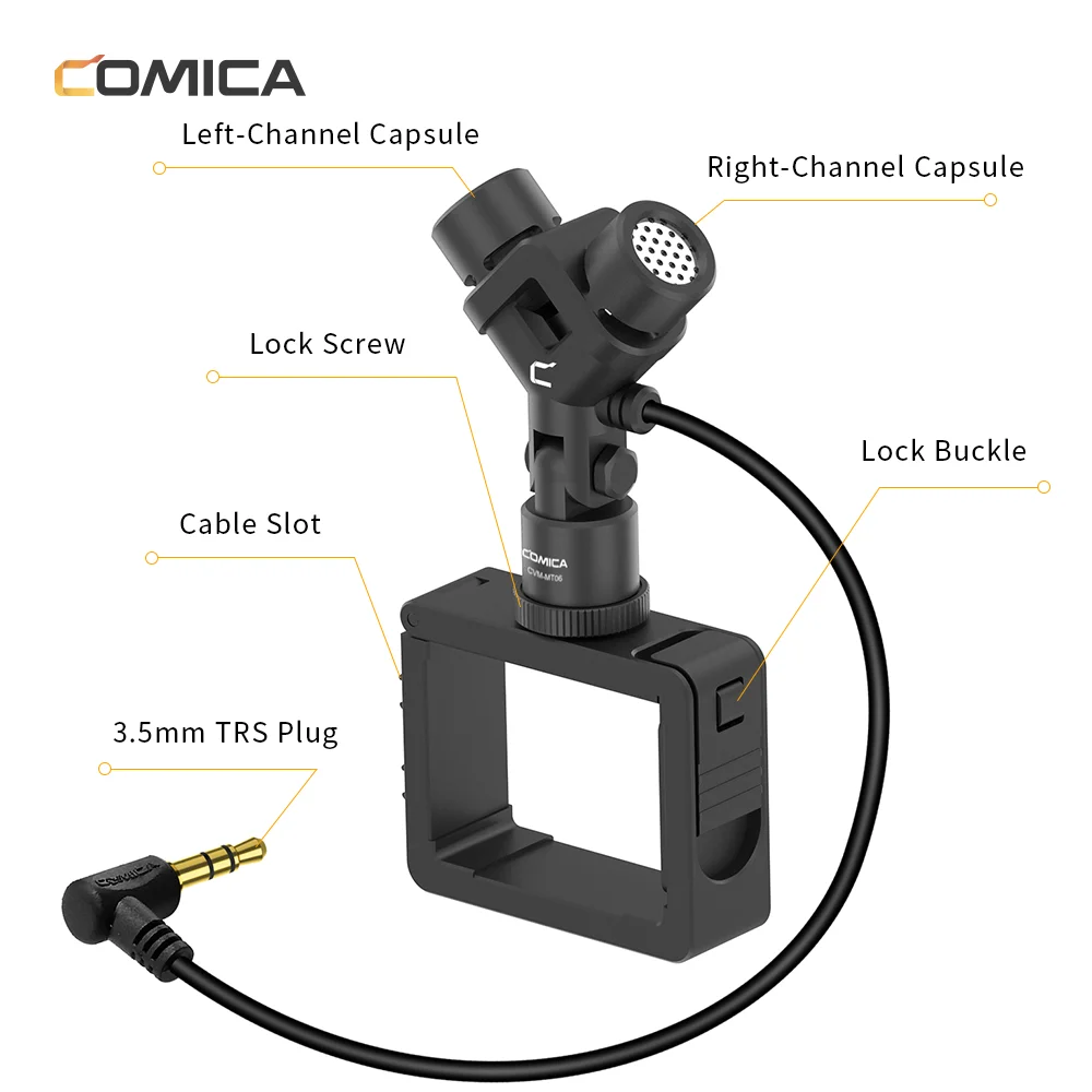 Comica cvm-mt06 XY стерео микрофон для DJI OSMO Карманный кардиоидный конденсаторный микрофон с оригинальным USB-C до 3,5 мм микрофонный адаптер