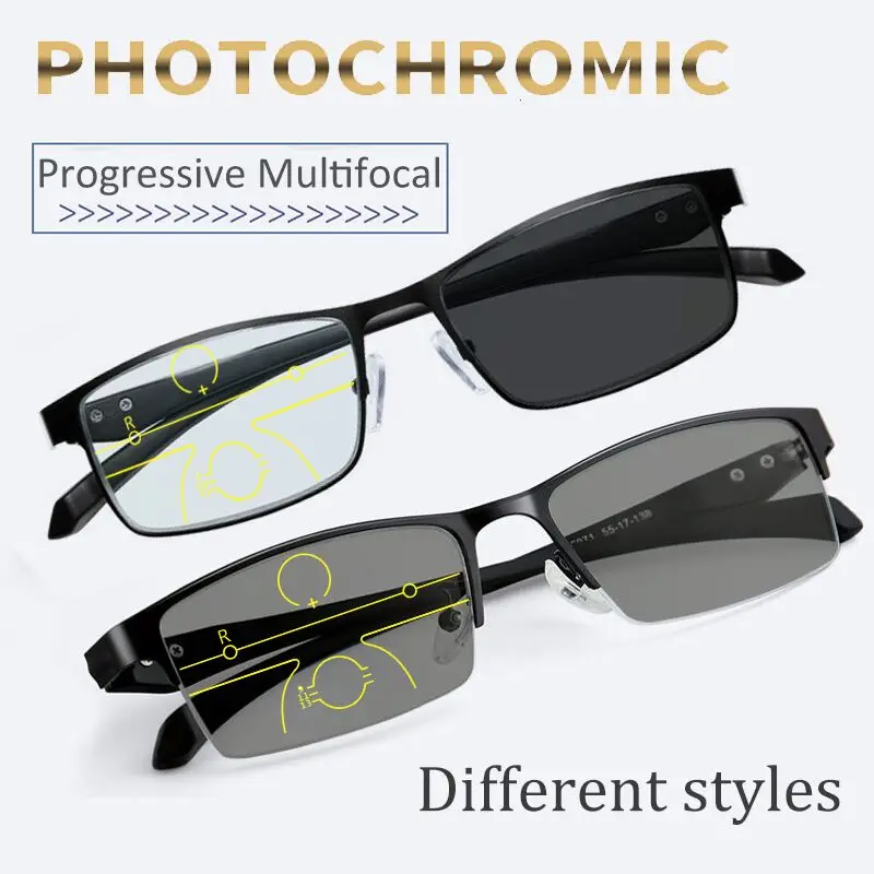 

Photochromic Multifocal Reading Glasses Men Women Progressive Bifocal Anti Blue Ray Metal Half Frame TR90 Presbyopic Eyewear