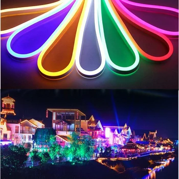 

220V 110V Neon Led Strip Light Ribbon String Flexible Rope Lights With EU US UK Plug 2835 120LED/m White Neon Sign Lamp 6 Colors