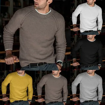 

2019 New Fashion Wool Sweater Men Autumn Winter Fashion Knitted Pullover Male Solid Slim Fit Round Neck Sweater Tops
