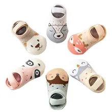 Chaussettes de sol molletonnées en Silicone pour bébé, 6 paires, antidérapantes, douces, pour nouveau né, motif dessin animé, chaudes, hiver 