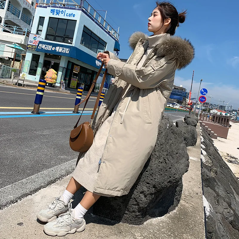 

2019 New Style Parka Long over-the-Knee Korean-style down Jacket Women's Thick Oversized Fur Collar Cotton Coat WOMEN'S Coat Pho
