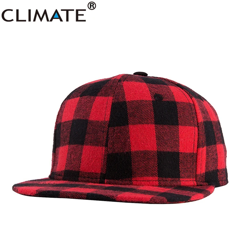 CLIMATE Red Plaid Snapback Cap Women Plaid Hat Cap Checks Fashion